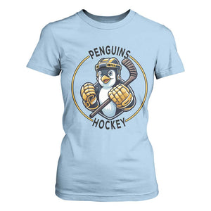 Funny Penguin Hockey Player T Shirt For Women Gift For Animal Lovers TS12 Light Blue Print Your Wear