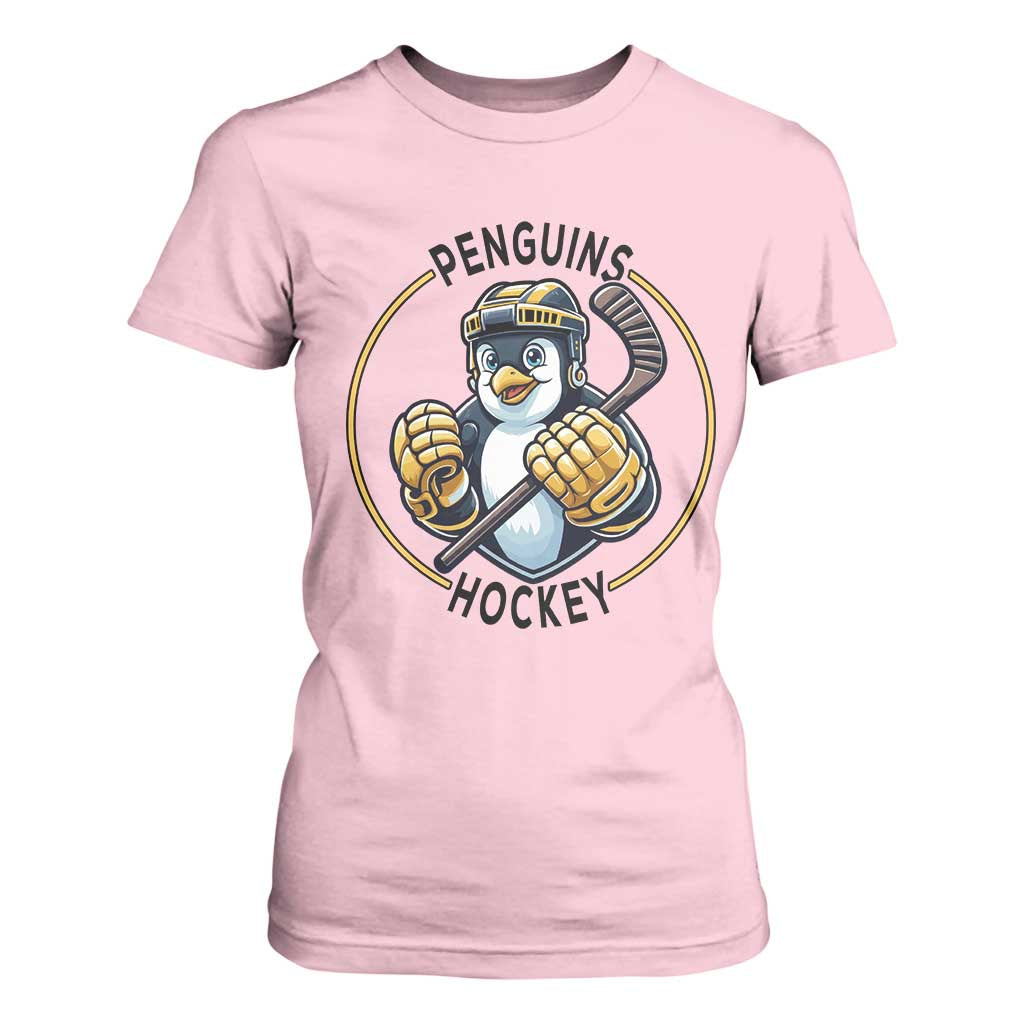 Funny Penguin Hockey Player T Shirt For Women Gift For Animal Lovers TS12 Light Pink Print Your Wear