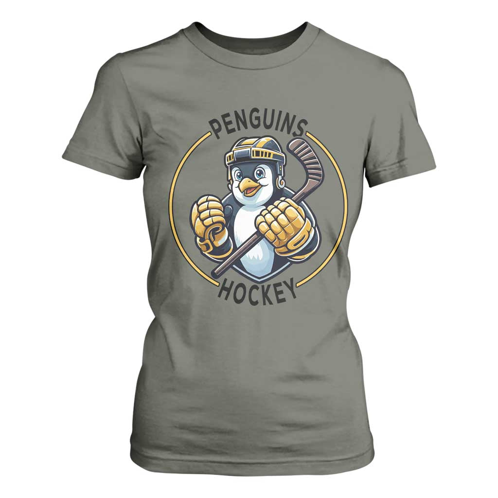 Funny Penguin Hockey Player T Shirt For Women Gift For Animal Lovers TS12 Military Green Print Your Wear