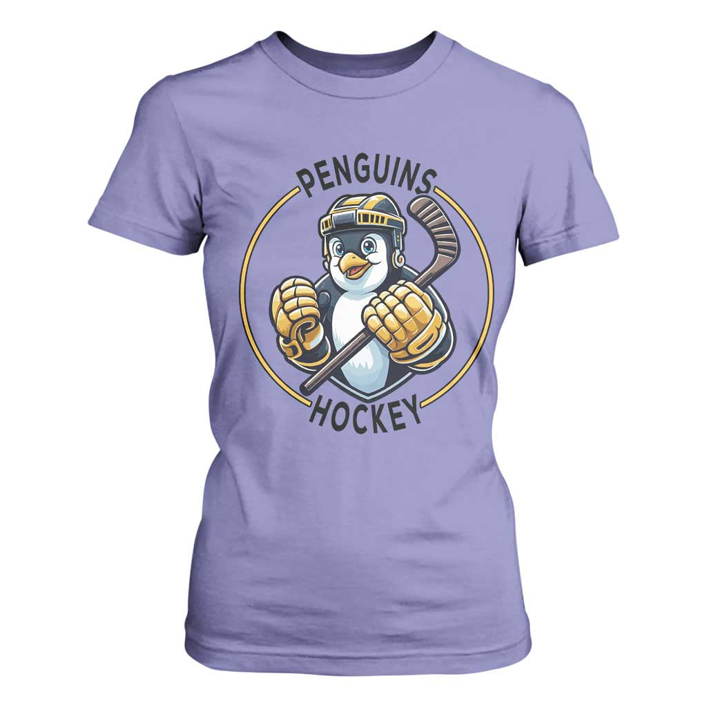 Funny Penguin Hockey Player T Shirt For Women Gift For Animal Lovers TS12 Violet Print Your Wear