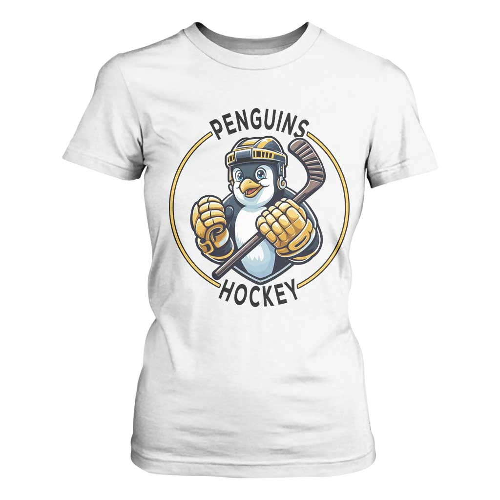 Funny Penguin Hockey Player T Shirt For Women Gift For Animal Lovers TS12 White Print Your Wear