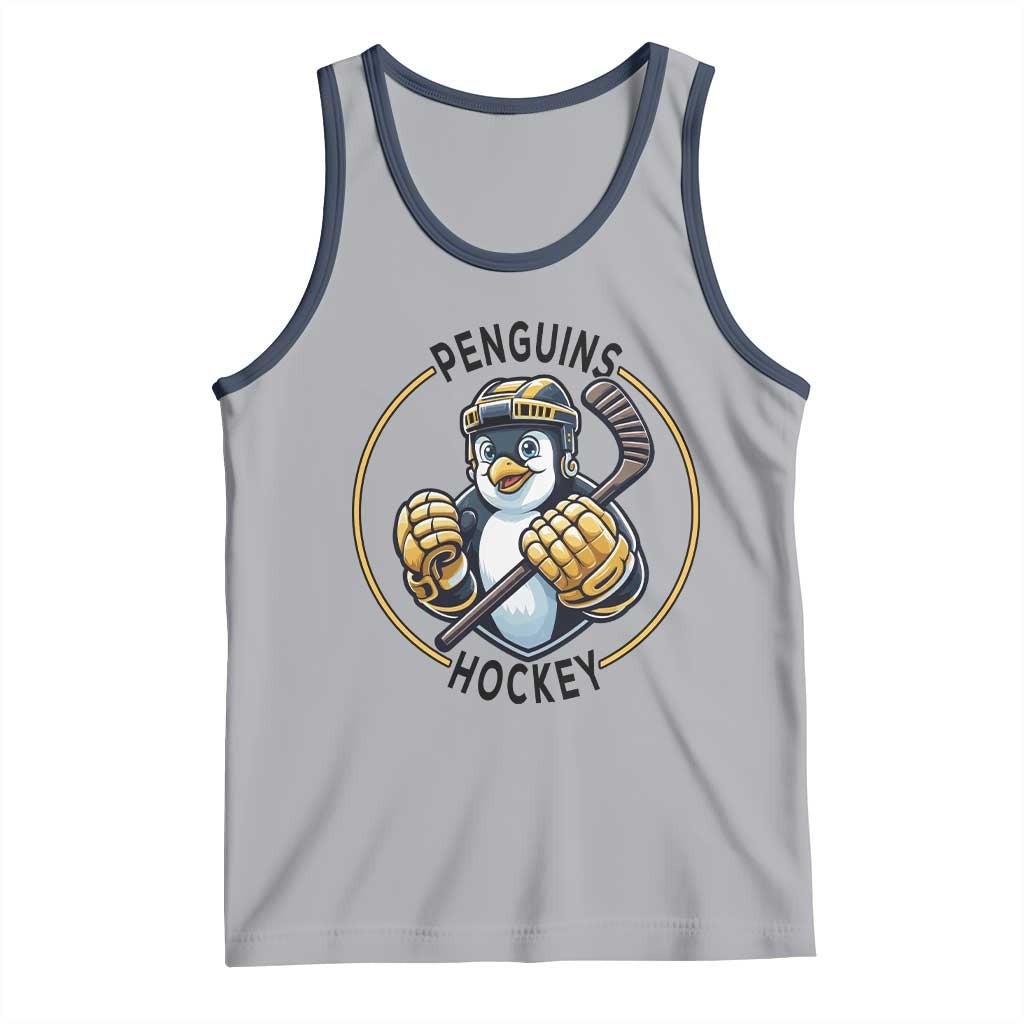 Funny Penguin Hockey Player Tank Top Gift For Animal Lovers TS12 Athletic Heather Navy Print Your Wear