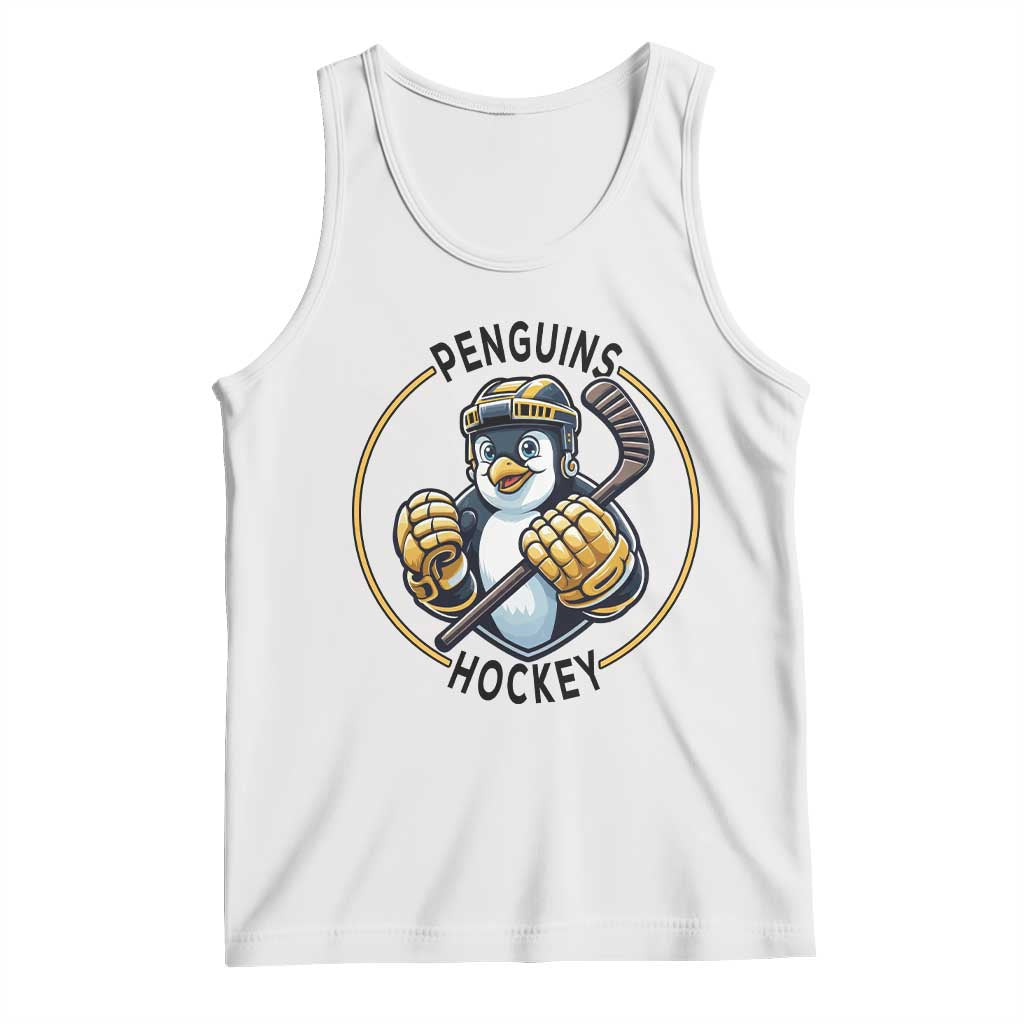 Funny Penguin Hockey Player Tank Top Gift For Animal Lovers TS12 White Print Your Wear