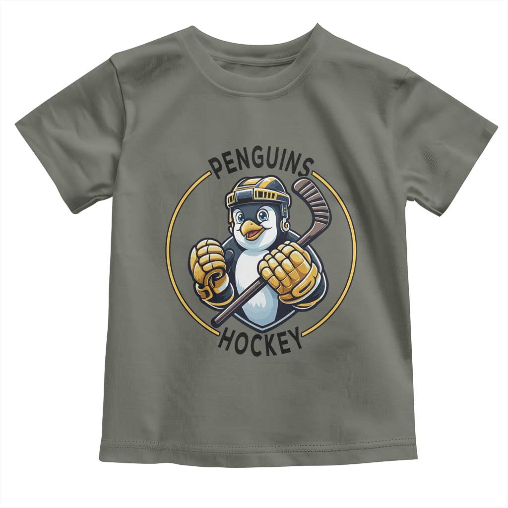 Funny Penguin Hockey Player Toddler T Shirt Gift For Animal Lovers TS12 Military Green Print Your Wear