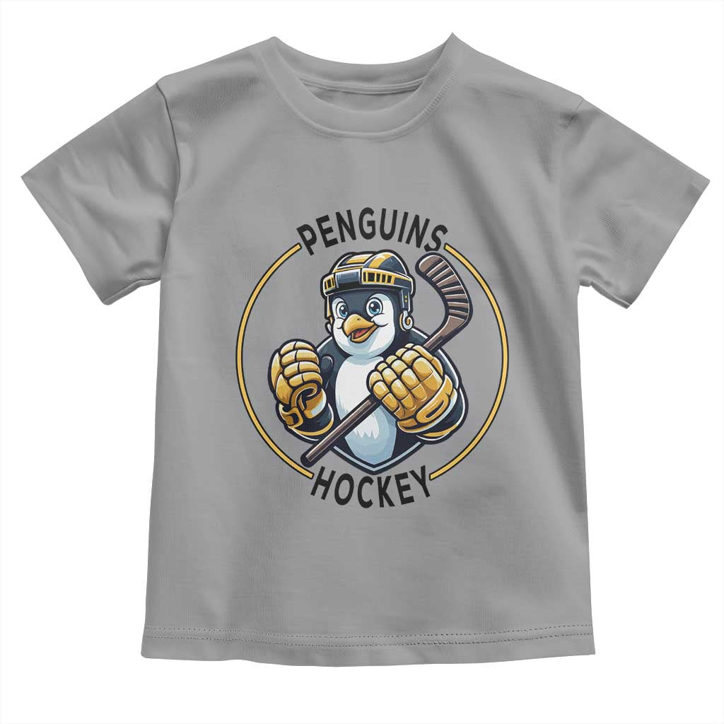 Funny Penguin Hockey Player Toddler T Shirt Gift For Animal Lovers TS12 Sport Gray Print Your Wear