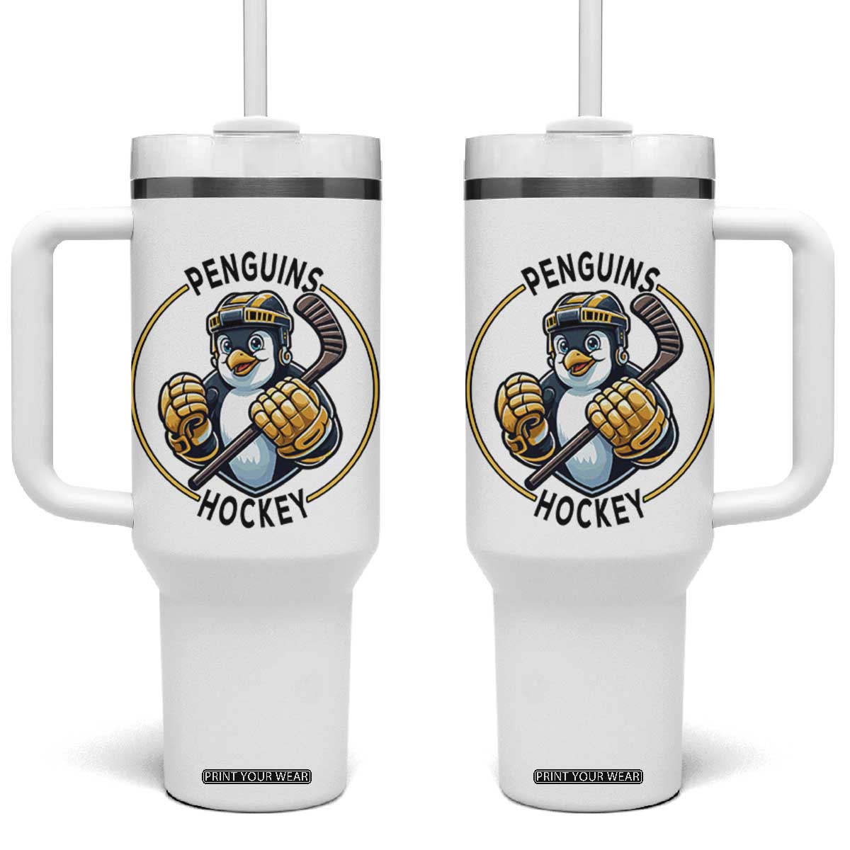 Funny Penguin Hockey Player Tumbler With Handle Gift For Animal Lovers TS12 One Size: 40 oz White Print Your Wear