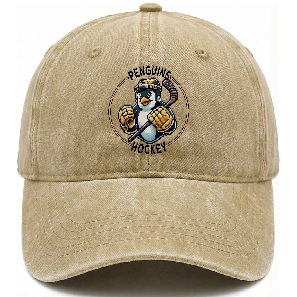 Funny Penguin Hockey Player Washed Cotton Baseball Cap Gift For Animal Lovers TS12 Print Your Wear