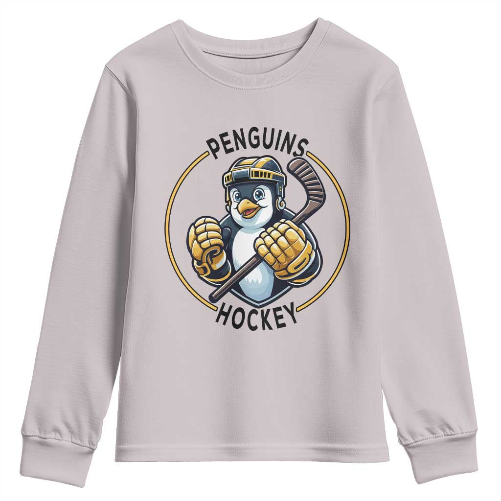 Funny Penguin Hockey Player Youth Sweatshirt Gift For Animal Lovers TS12 Ice Gray Print Your Wear