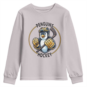 Funny Penguin Hockey Player Youth Sweatshirt Gift For Animal Lovers TS12 Ice Gray Print Your Wear