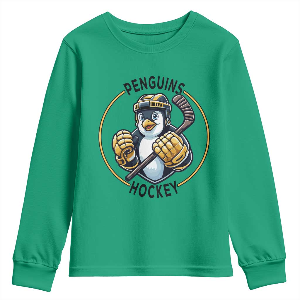 Funny Penguin Hockey Player Youth Sweatshirt Gift For Animal Lovers TS12 Irish Green Print Your Wear