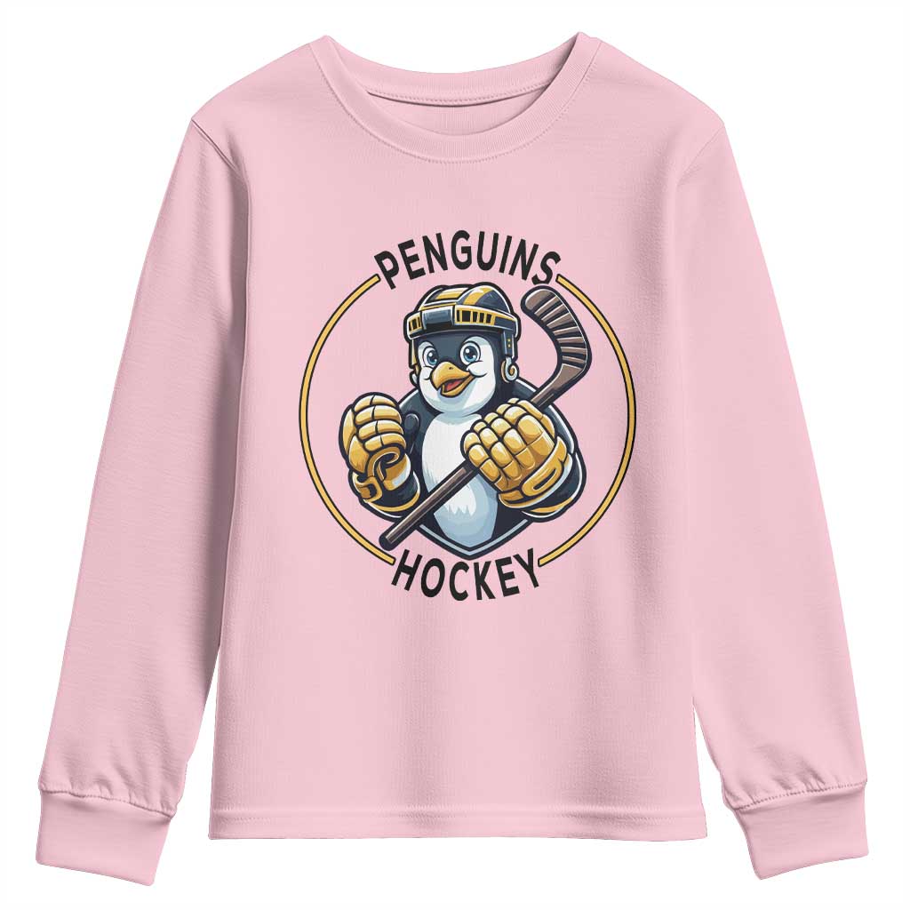 Funny Penguin Hockey Player Youth Sweatshirt Gift For Animal Lovers TS12 Light Pink Print Your Wear