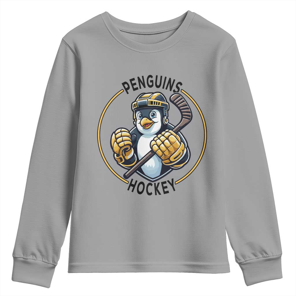 Funny Penguin Hockey Player Youth Sweatshirt Gift For Animal Lovers TS12 Sport Gray Print Your Wear