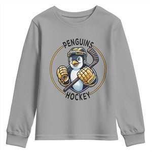 Funny Penguin Hockey Player Youth Sweatshirt Gift For Animal Lovers TS12 Sport Gray Print Your Wear