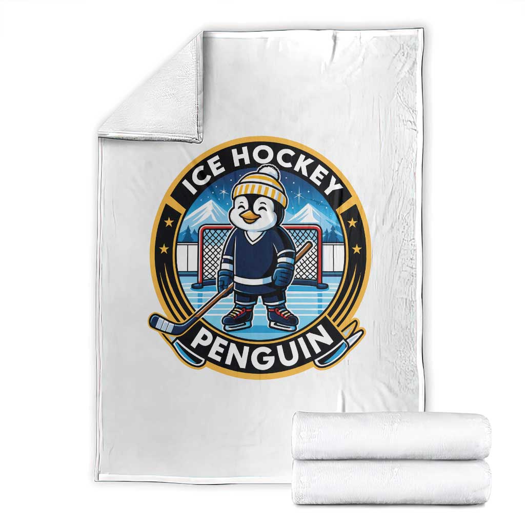Funny Penguin Hockey Player Throw Blanket Sports Fan Gift TS12 White Print Your Wear