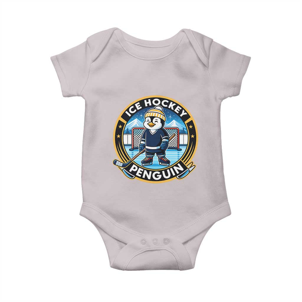 Funny Penguin Hockey Player Baby Onesie Sports Fan Gift TS12 Ice Gray Print Your Wear