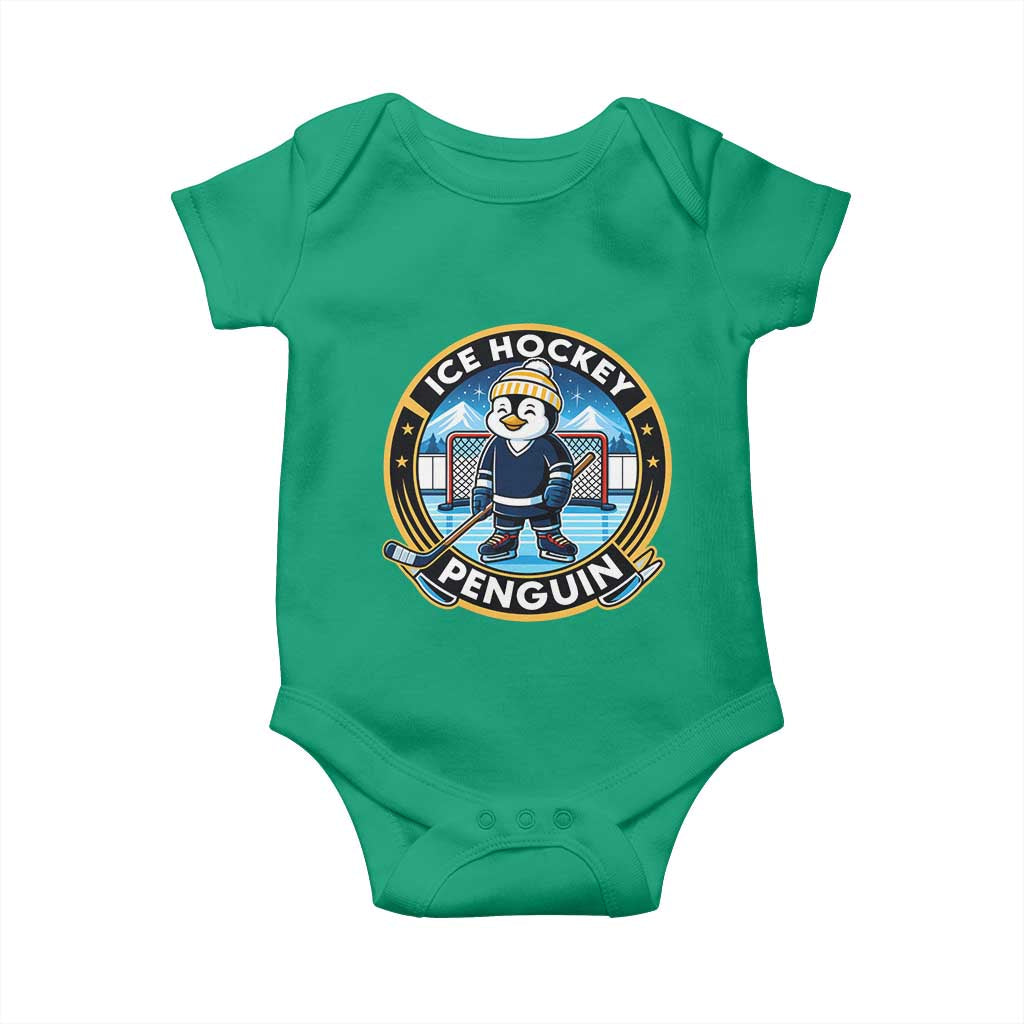 Funny Penguin Hockey Player Baby Onesie Sports Fan Gift TS12 Irish Green Print Your Wear
