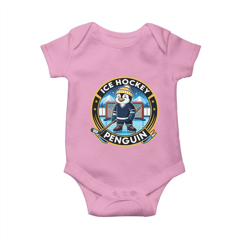 Funny Penguin Hockey Player Baby Onesie Sports Fan Gift TS12 Light Pink Print Your Wear