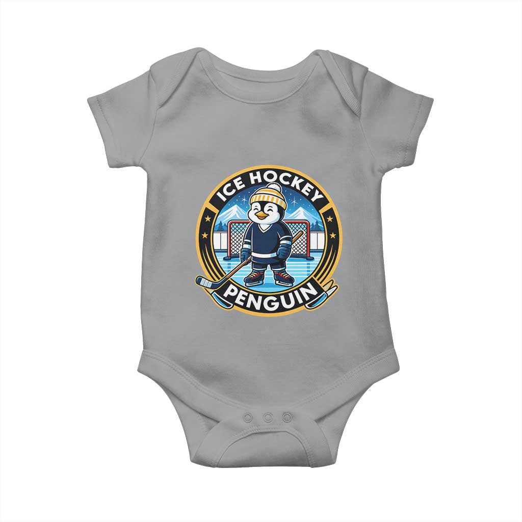 Funny Penguin Hockey Player Baby Onesie Sports Fan Gift TS12 Sport Gray Print Your Wear