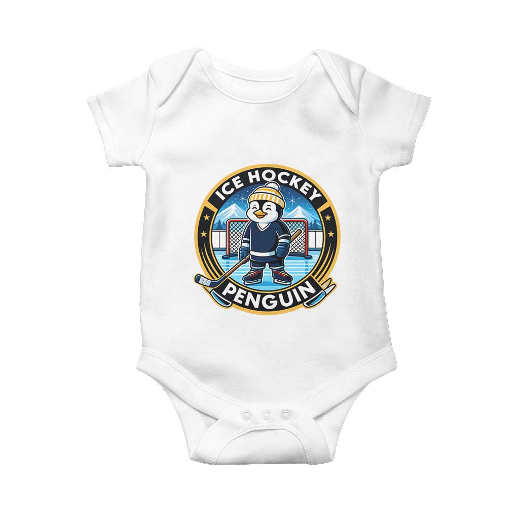 Funny Penguin Hockey Player Baby Onesie Sports Fan Gift TS12 White Print Your Wear