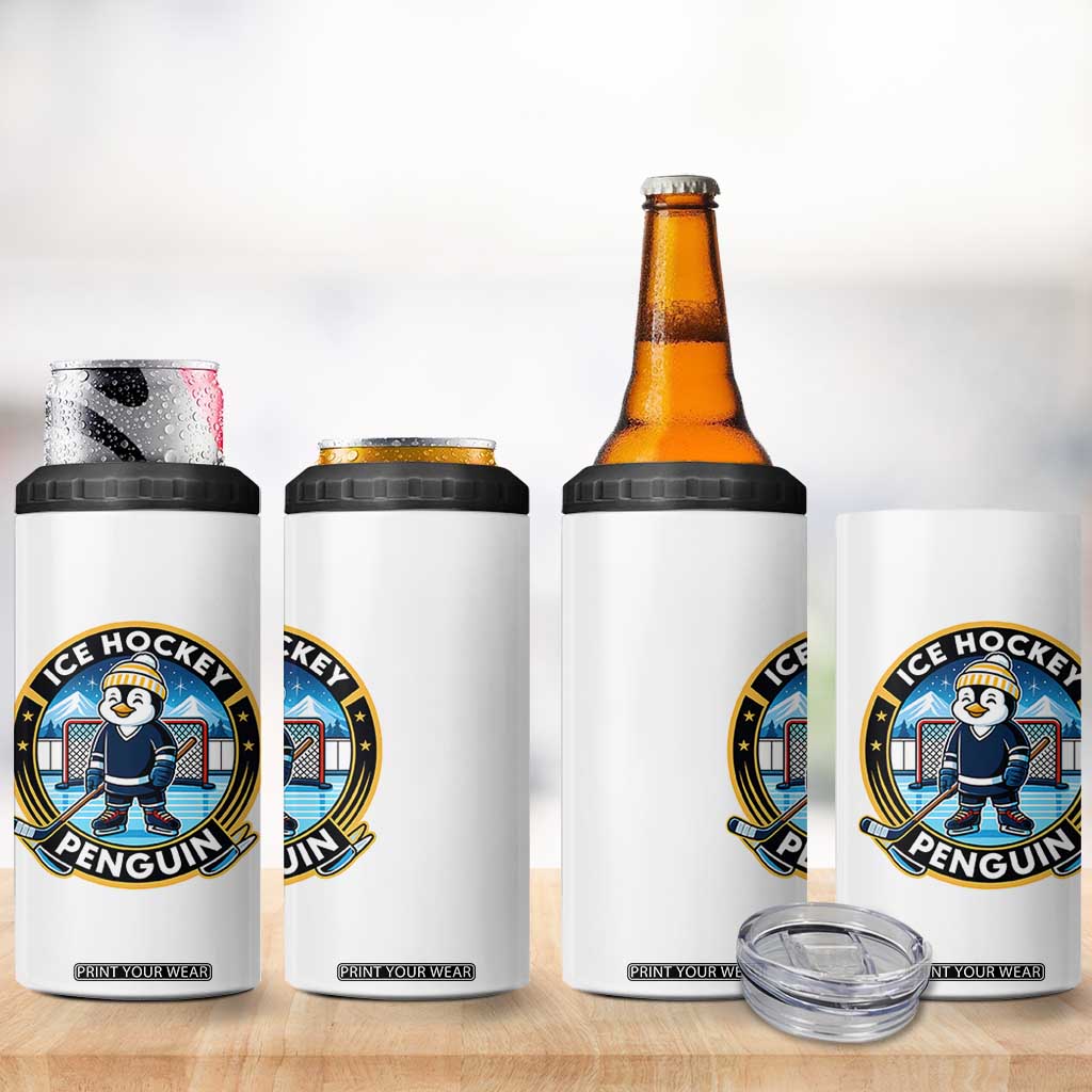 Funny Penguin Hockey Player 4 in 1 Can Cooler Tumbler Sports Fan Gift TS12 Print Your Wear