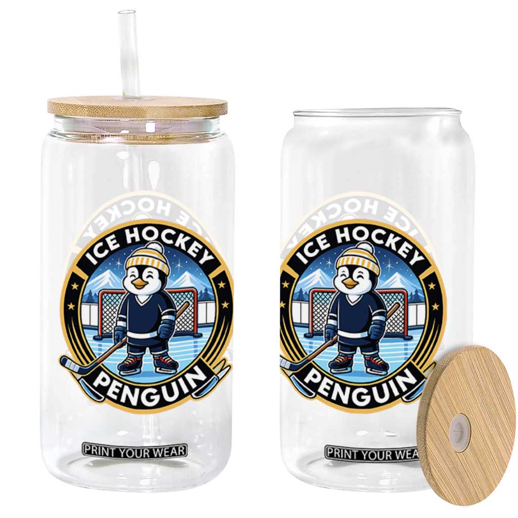 Funny Penguin Hockey Player Glass Can Sports Fan Gift TS12 Print Your Wear