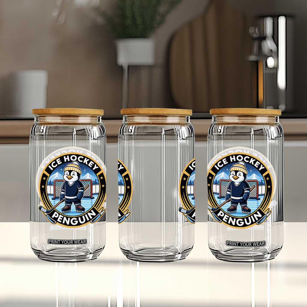 Funny Penguin Hockey Player Glass Can Sports Fan Gift TS12 Print Your Wear