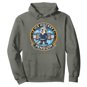 Funny Penguin Hockey Player Hoodie Sports Fan Gift TS12 Military Green Print Your Wear