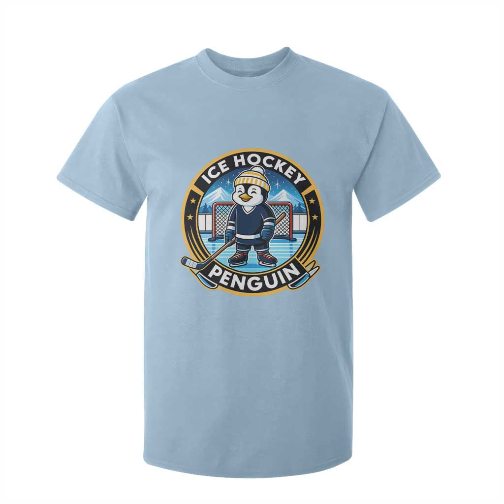 Funny Penguin Hockey Player T Shirt For Kid Sports Fan Gift TS12 Light Blue Print Your Wear