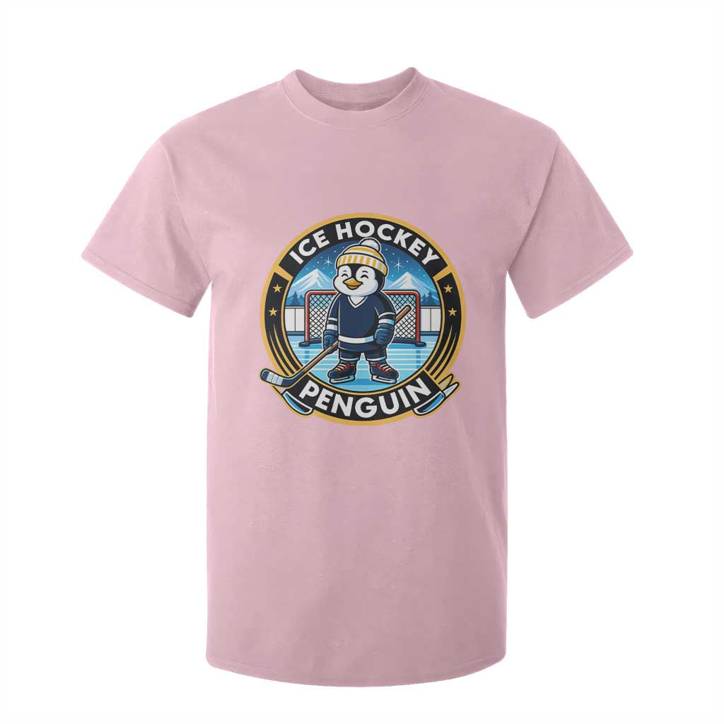 Funny Penguin Hockey Player T Shirt For Kid Sports Fan Gift TS12 Light Pink Print Your Wear