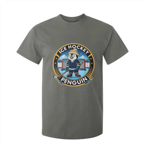 Funny Penguin Hockey Player T Shirt For Kid Sports Fan Gift TS12 Military Green Print Your Wear
