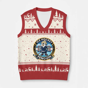 Funny Penguin Hockey Player V-Neck Knit Sweater Vest Sports Fan Gift TS12 Beige Red Print Your Wear