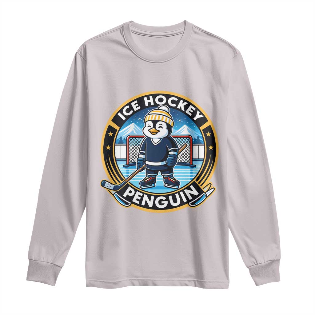 Funny Penguin Hockey Player Long Sleeve Shirt Sports Fan Gift TS12 Ice Gray Print Your Wear