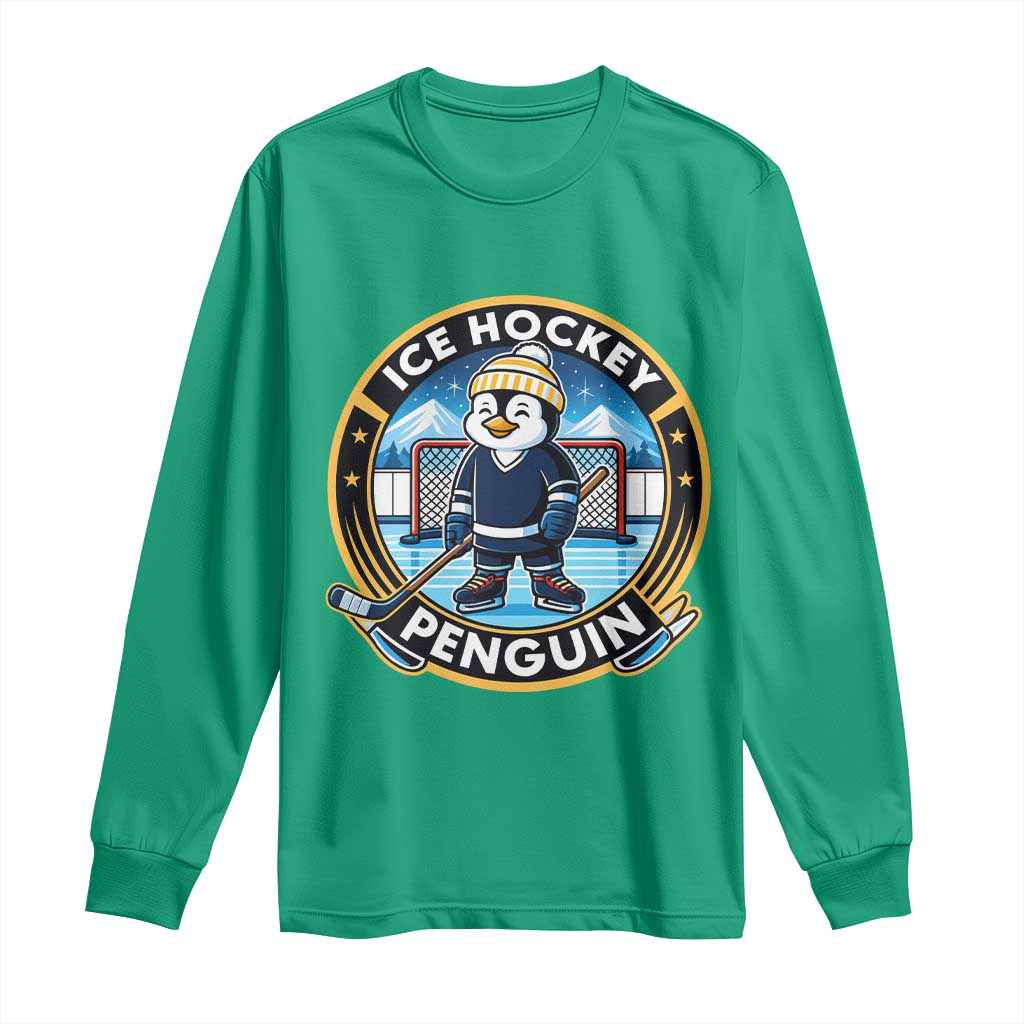 Funny Penguin Hockey Player Long Sleeve Shirt Sports Fan Gift TS12 Irish Green Print Your Wear