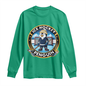 Funny Penguin Hockey Player Long Sleeve Shirt Sports Fan Gift TS12 Irish Green Print Your Wear
