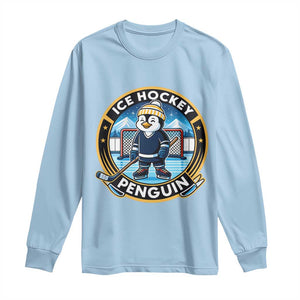 Funny Penguin Hockey Player Long Sleeve Shirt Sports Fan Gift TS12 Light Blue Print Your Wear