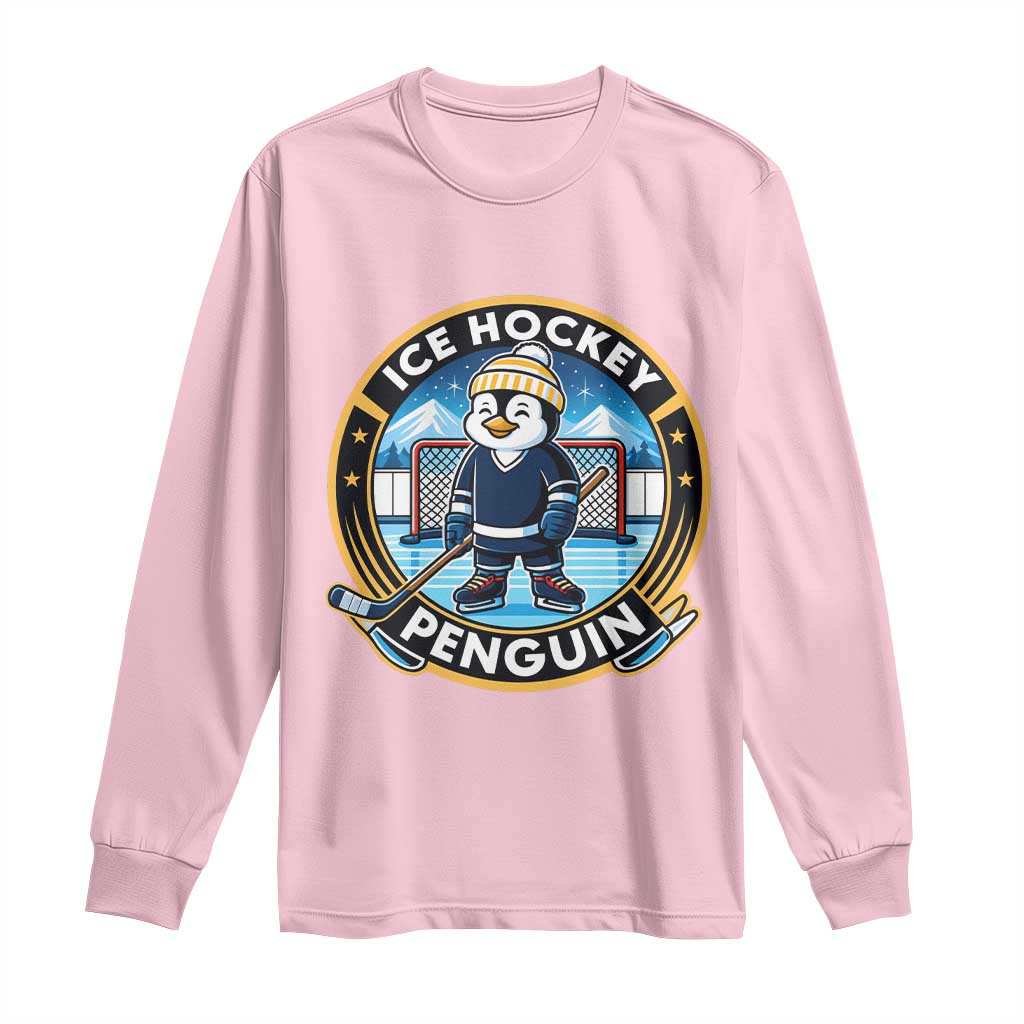 Funny Penguin Hockey Player Long Sleeve Shirt Sports Fan Gift TS12 Light Pink Print Your Wear