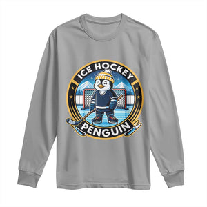 Funny Penguin Hockey Player Long Sleeve Shirt Sports Fan Gift TS12 Sport Gray Print Your Wear