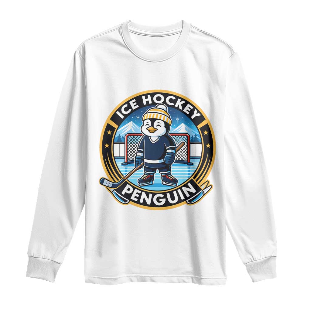 Funny Penguin Hockey Player Long Sleeve Shirt Sports Fan Gift TS12 White Print Your Wear