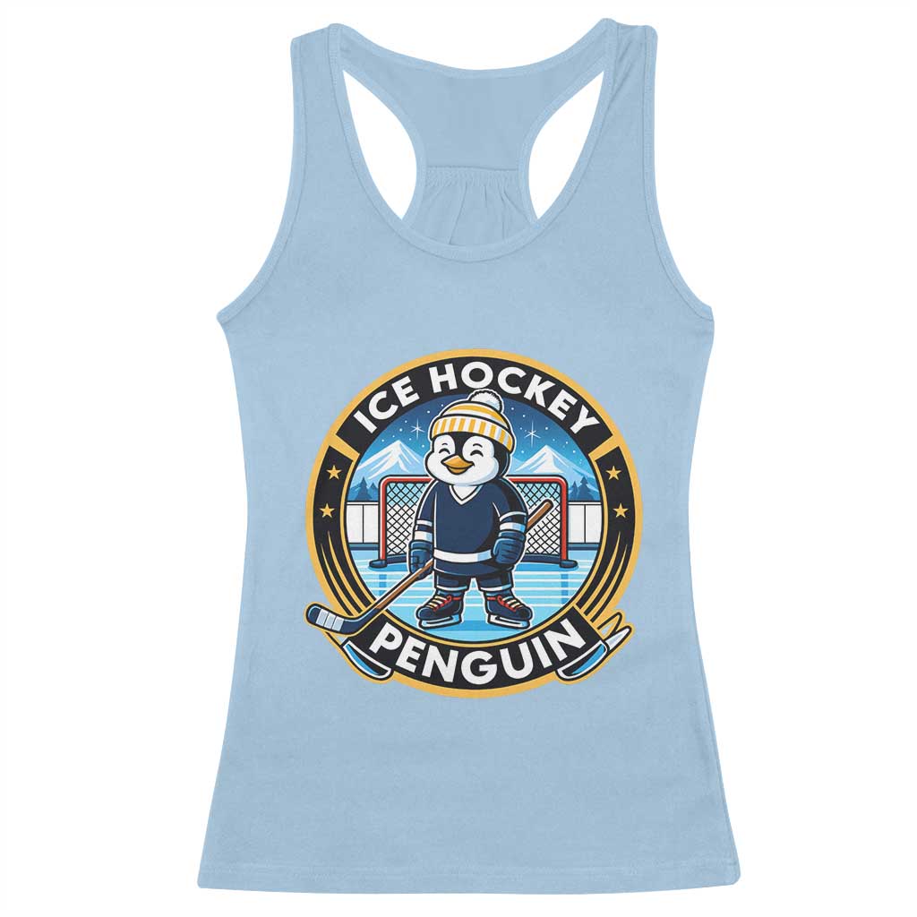 Funny Penguin Hockey Player Racerback Tank Top Sports Fan Gift TS12 Light Blue Print Your Wear