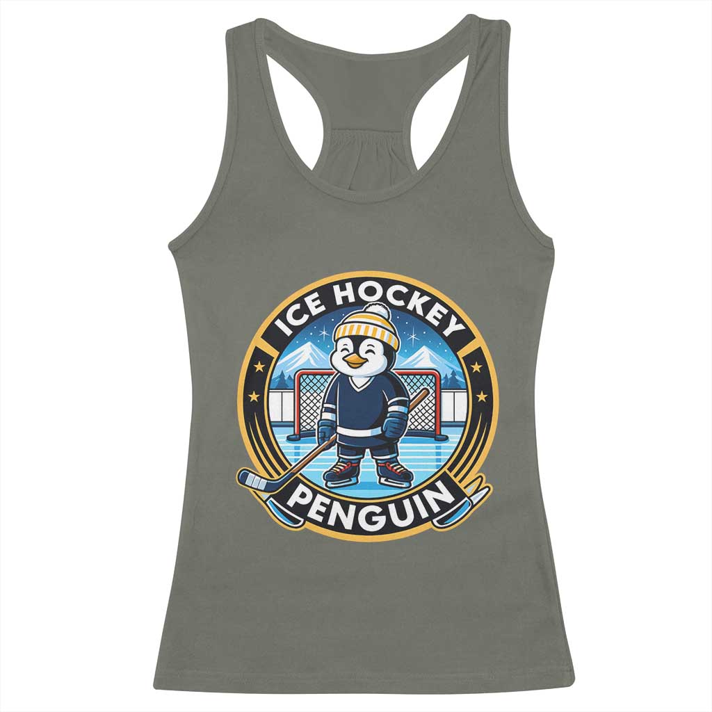 Funny Penguin Hockey Player Racerback Tank Top Sports Fan Gift TS12 Military Green Print Your Wear