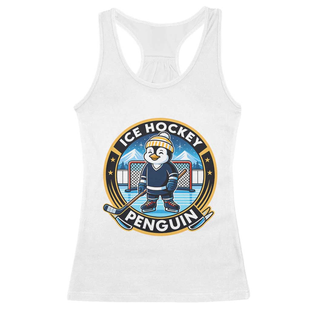 Funny Penguin Hockey Player Racerback Tank Top Sports Fan Gift TS12 White Print Your Wear
