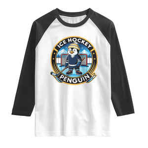 Funny Penguin Hockey Player Raglan Shirt Sports Fan Gift TS12 White Black Print Your Wear