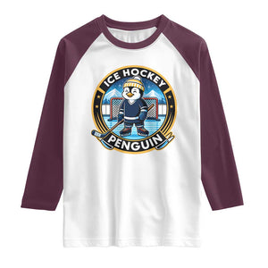 Funny Penguin Hockey Player Raglan Shirt Sports Fan Gift TS12 White Maroon Print Your Wear