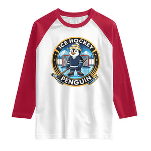 Funny Penguin Hockey Player Raglan Shirt Sports Fan Gift TS12 White Red Print Your Wear