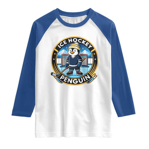 Funny Penguin Hockey Player Raglan Shirt Sports Fan Gift TS12 White Royal Print Your Wear