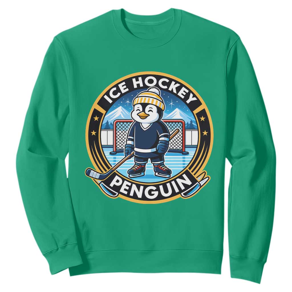 Funny Penguin Hockey Player Sweatshirt Sports Fan Gift TS12 Irish Green Print Your Wear