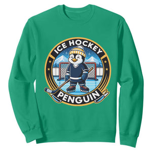 Funny Penguin Hockey Player Sweatshirt Sports Fan Gift TS12 Irish Green Print Your Wear