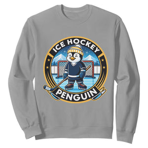 Funny Penguin Hockey Player Sweatshirt Sports Fan Gift TS12 Sport Gray Print Your Wear