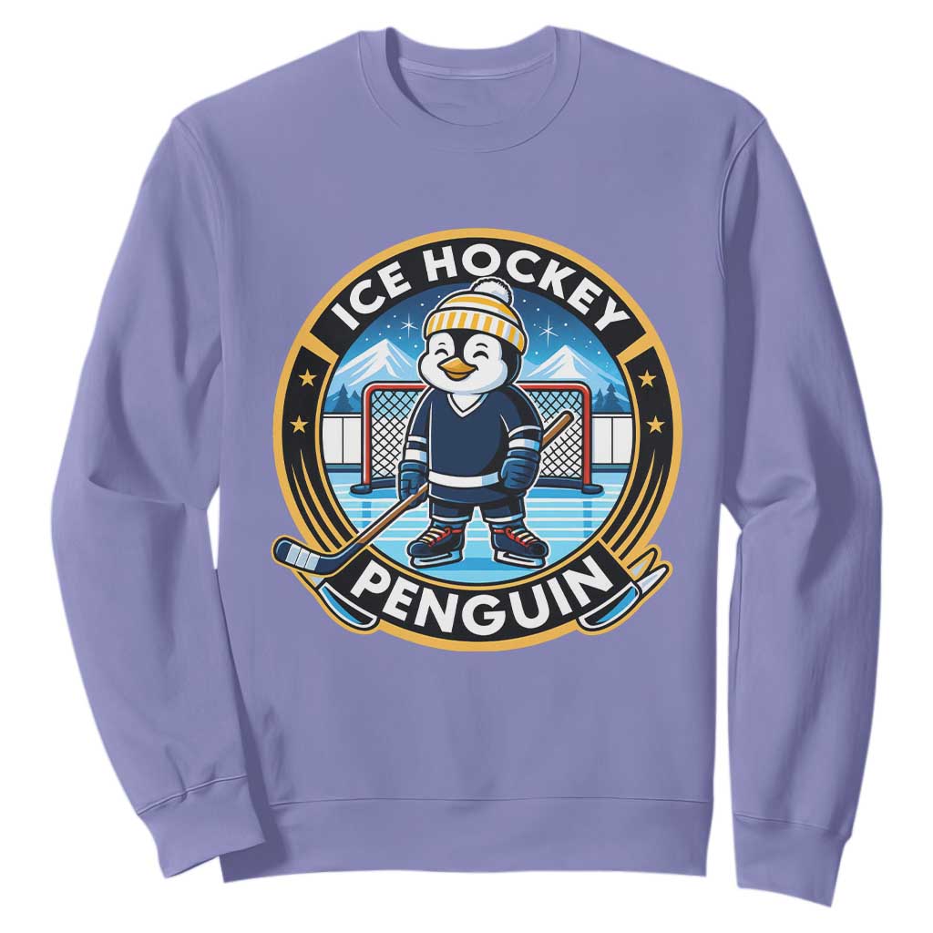 Funny Penguin Hockey Player Sweatshirt Sports Fan Gift TS12 Violet Print Your Wear
