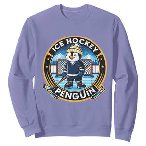 Funny Penguin Hockey Player Sweatshirt Sports Fan Gift TS12 Violet Print Your Wear